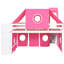 Lit mezzanine double avec tente et tour rose. Fabriqué en bois de pin massif. Fenêtre de conception inspirée d'une maisonnette. Vaste espace de rangement. L 94,6 po x l 99,5 po x H 78,9 po. Matelas non inclus. Assemblage-906392273-906392275