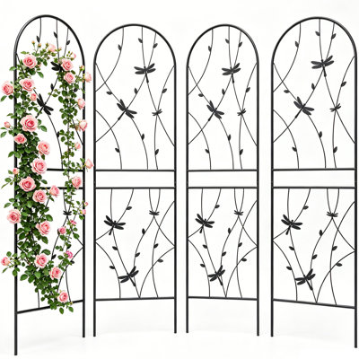 Ensemble de 4 treillis de jardin en métal 70 po x 19 po - Treillis d'extérieur robuste antirouille pour plantes grimpantes, support de fleurs thermolaqué noir avec décoration papillon pour vignes, roses, concombres, haricots