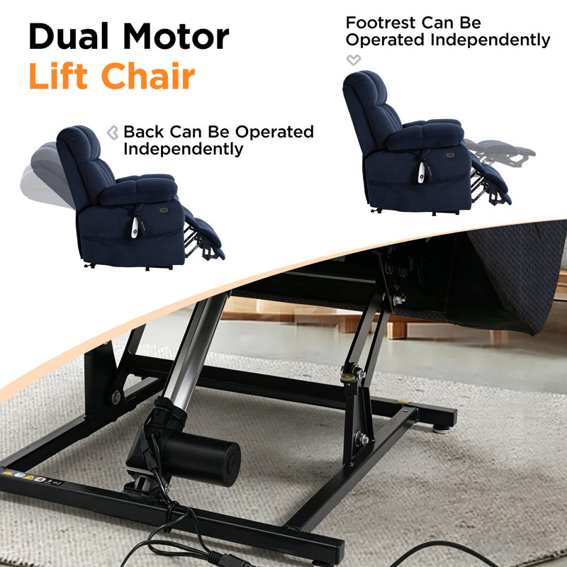 Oversized Power Lift Recliner Chair For Elderly With Adjustable Headrest, Blue