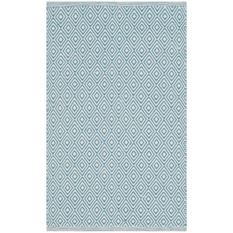 Tapis ivoire / bleu clair en coton tissé à plat à la main Dryden, Rectangle de 5 pi x 8 pi