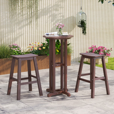 3PCS Outdoor HDPE Bar Table & Chair Set for 2 w/ Footrests for Garden Yard Pool