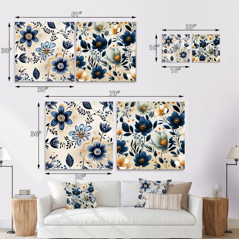 Ensemble de 2 fleurs gracieuses antiques - Art mural acrylique sur verre floral, H 36 po x l 73 po