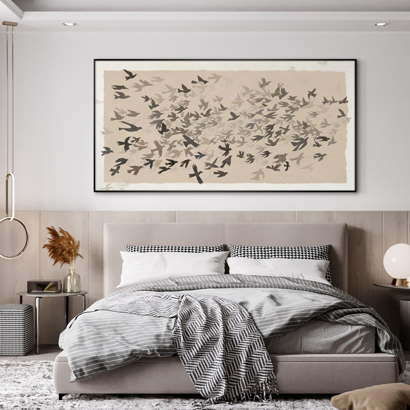 Abstrait oiseau en mouvement, illustrations murales murales très grandes, impression encadrée (assemblage de cadre requis)