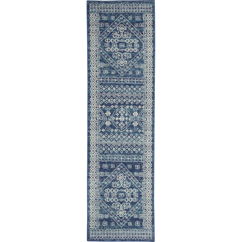 Tapis bleu marine en polypropylène tissé à la machine Victual, Tapis de couloir 2 pi 2 po x 7 pi 6 po