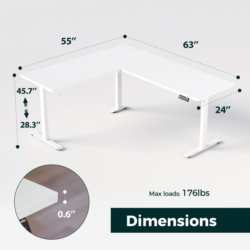  63" L-shaped Electric Height Adjustable Standing Desk with Headphone Hook for Home Office,Desk With Memory Controller,Easy to Assemble