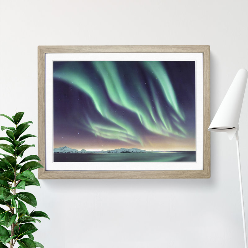 Luminous Aurora Borealis - Single Picture Frame Print, 25cm H x 34cm W x 2cm D, Oak