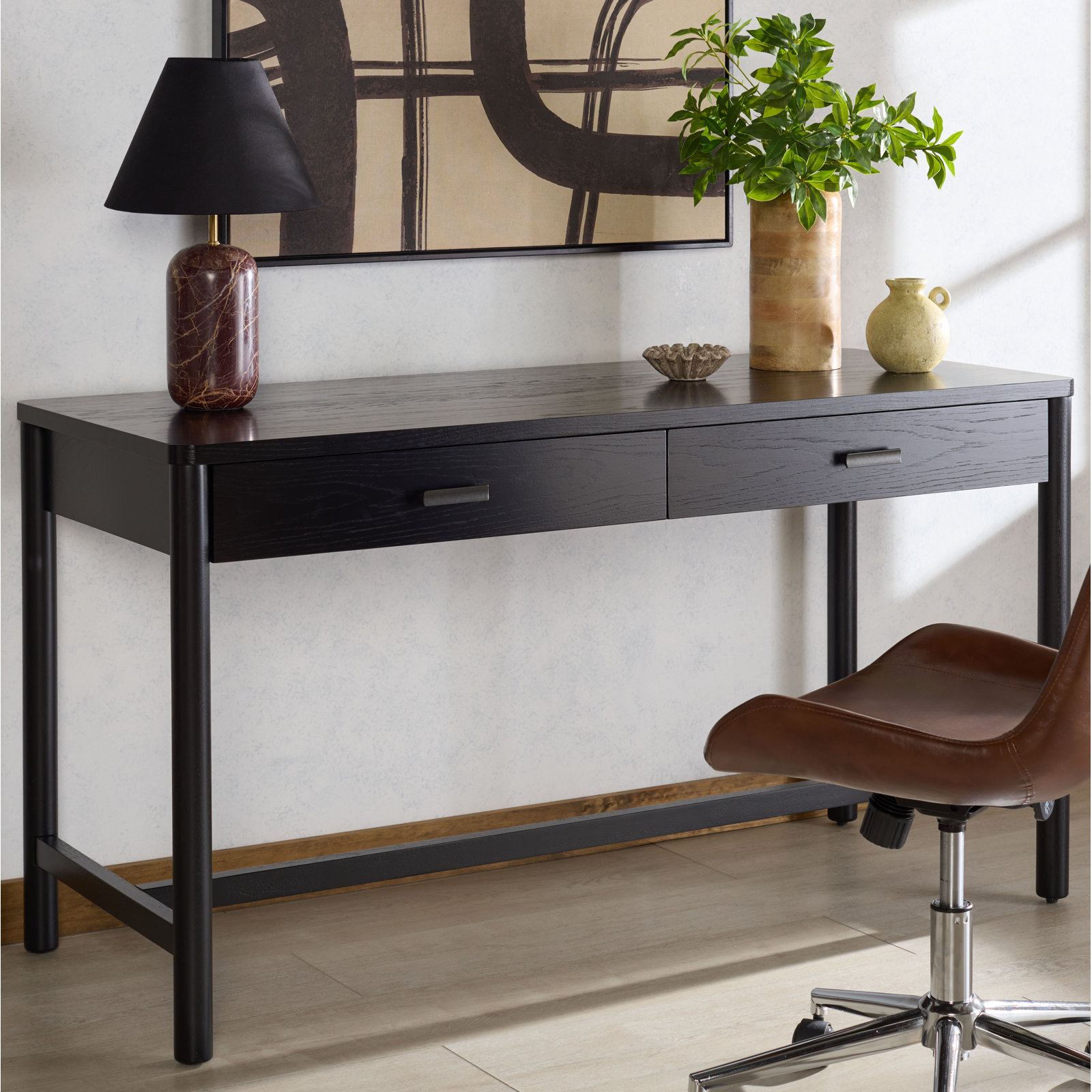 Kaplan Wood 2 Drawer Desk, Black