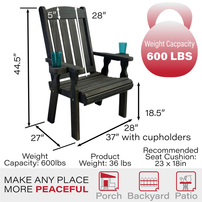 Chaise de patio robuste à dossier haut de 600 lb, porte-gobelets, Noir semi-solide
