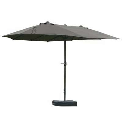 Outsunny Patio Umbrella 15' Steel Rectangular Outdoor Double Sided Market With Base, Sun Protection & Easy Crank For Deck Pool Patio