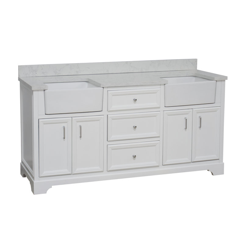 Ensemble de meuble-lavabo double 72 po Emiliano, Blanc, Carrare d'ingénierie