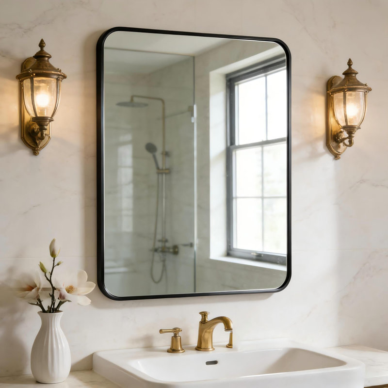 Miroir mural Mercedita, 32 po x 24 po, Noir