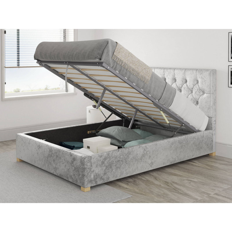 Gerrit Upholstered Ottoman Storage Bed, Silver, Double (4'6)