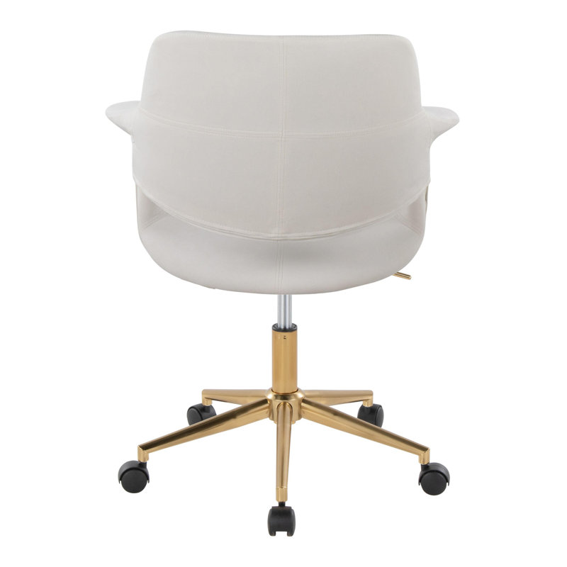 Chaise de bureau Mid-Century moderne en métal doré et velours crème, White