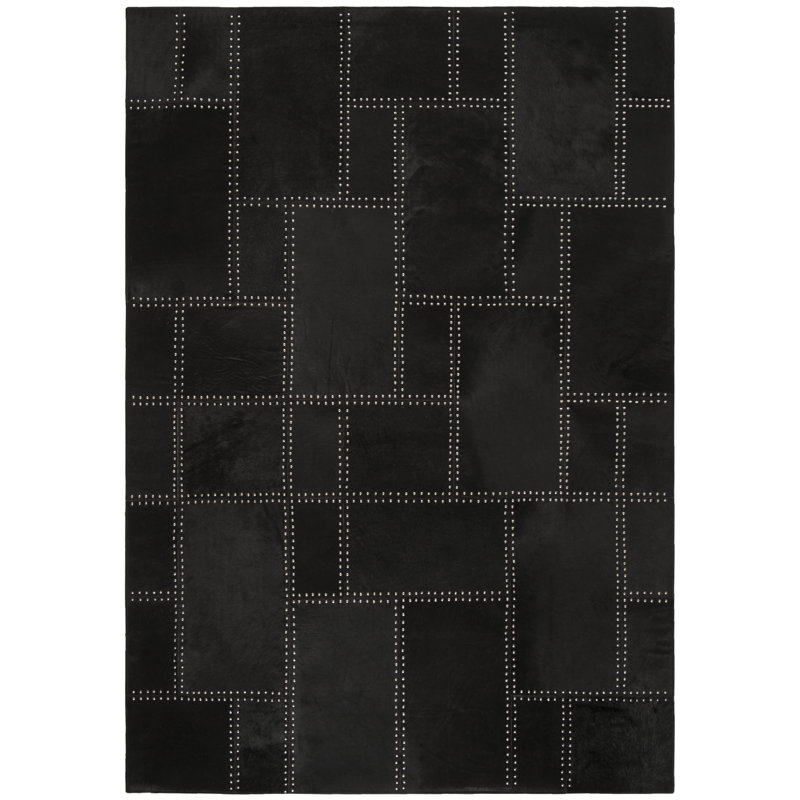 Studio Geometric Handwoven Leather Rug with Felt, Rectangle 4 pi x 6 pi