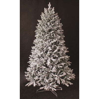Frosted Snow Flocked Green Oregon Pine Artificial Christmas Tree with Hinged Branches