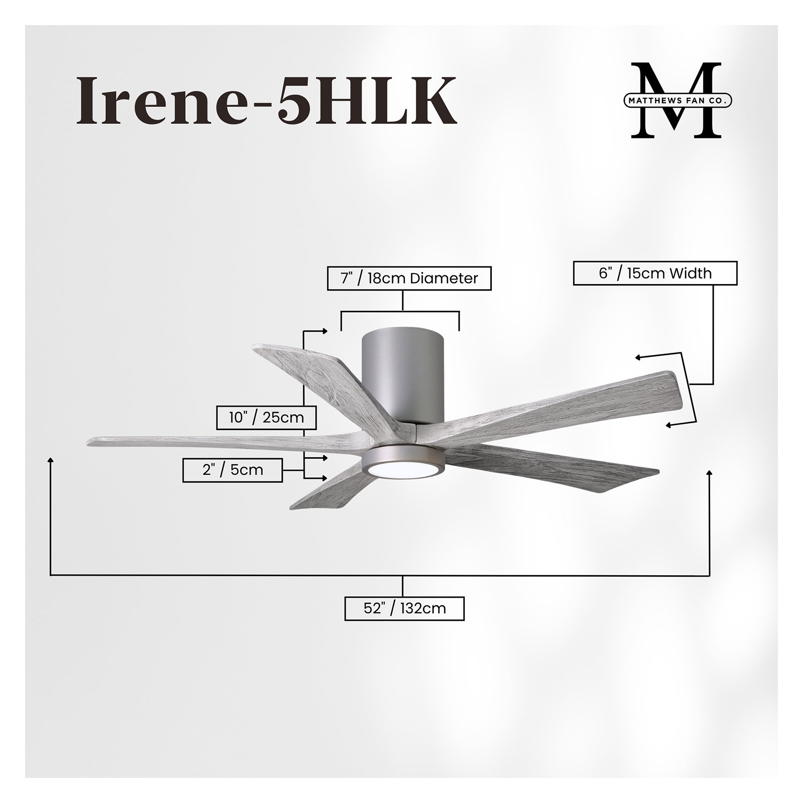 Irene 5 - Blade LED Ceiling Fan with Light Kit Included, Brushed Nickel, Barn Wood Tone, 52"