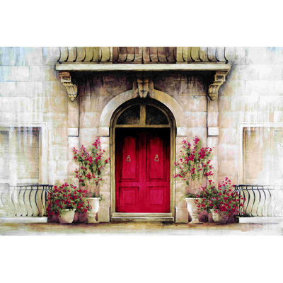 Porte rouge scène toscane - peinture sur toile tendue