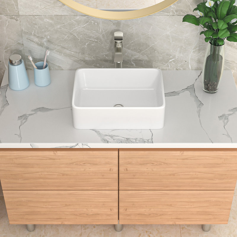 19" x 14.5" x 5.5" Rectangular Vessel Sink White Ceramic Bathroom Vessel Sink Above Counter Sink
