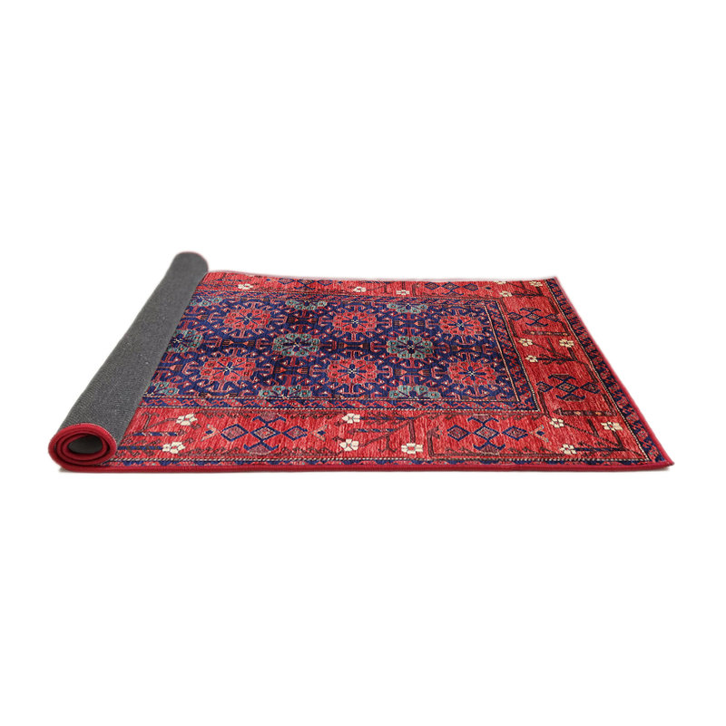 Tapis géométrique rouge / bleu, Rond 4 pi