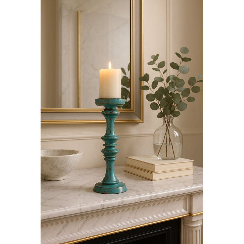 Baluster Pillar Candle Stand -Medium -Blue,  29'' H x 7.5'' W x 7.5'' D, Blue