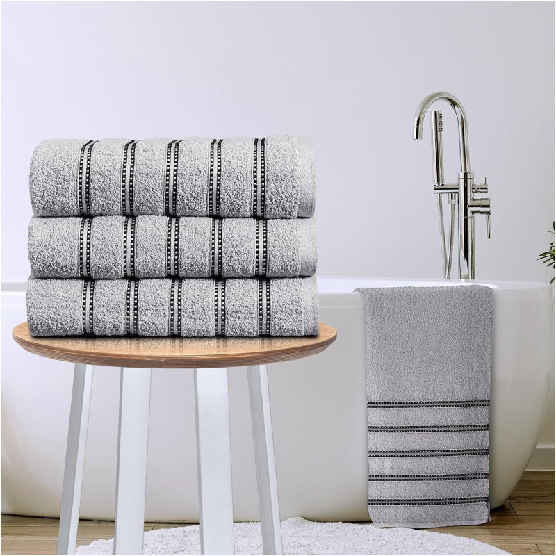 Luxury Cotton Striped Bathroom Towels, Super Soft , Highly Absorbent & Quick Dry – Includes Hand Towels & Bath Sheets, Grey