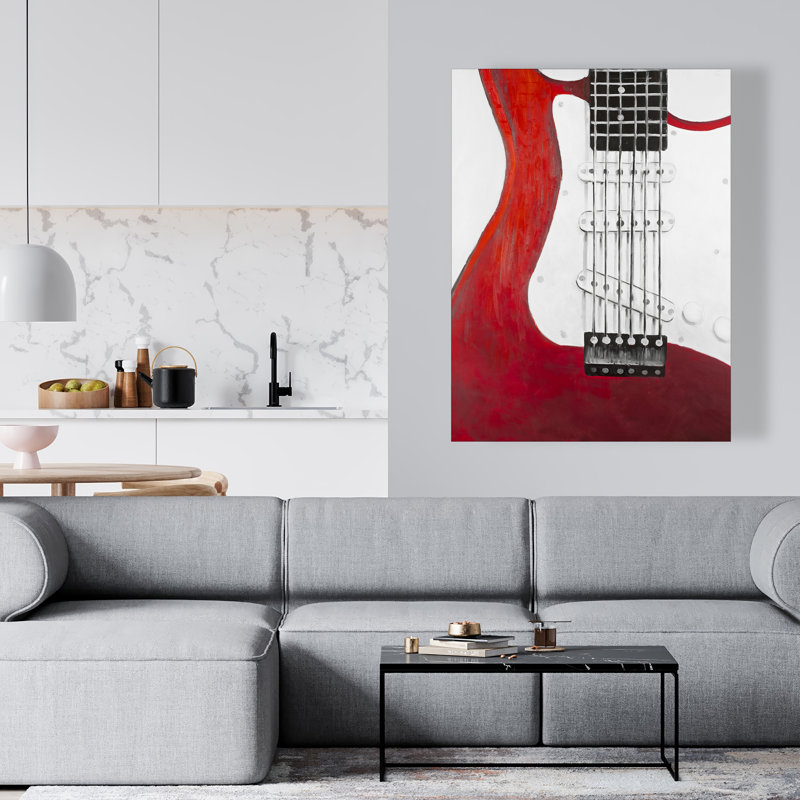 Toile rouge pour guitare électrique - Décor musical pour la maison | Art