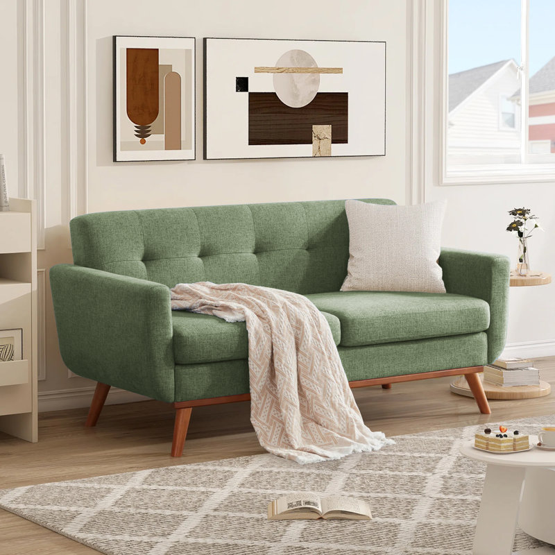 167cm 2 Seater Loveseat, Green Linen Blend
