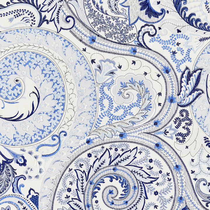 Botanica Malabar Paisley Embroidery Cotton Blend Fabric, Porcelain