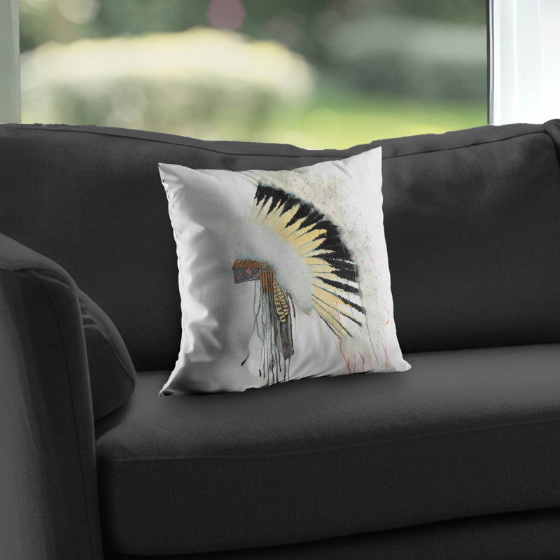 Amerindian Headdress Throw Pillow | Feathers – Poly Twill Throw Pillow with Insert, Double-Sided Print