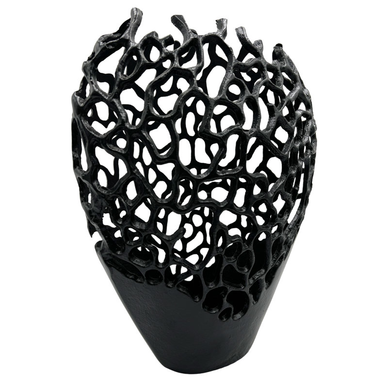 Khadijo Handmade Aluminum Table Vase, 14" H x 11" W x 5" D, Black