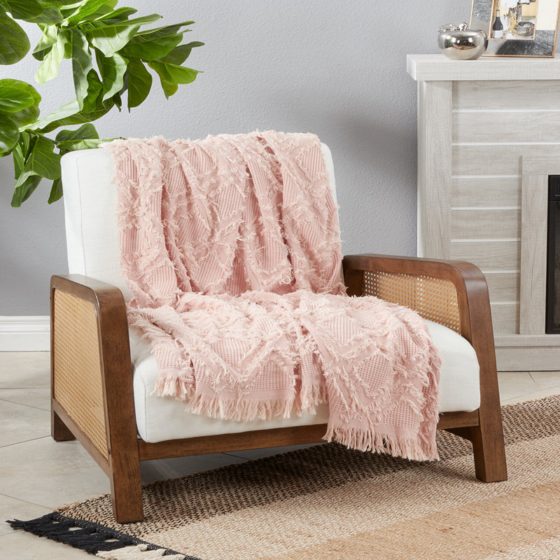 Jeté en coton tissé gaufré à franges l 50 po x L 60 po, Rose géométrique