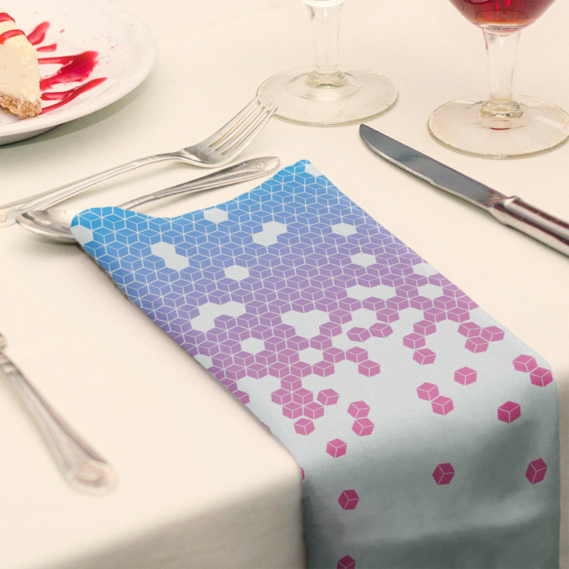 Serviette en coton à motif cube culbuté, Bleu / Rose, H 0,1 po x l 22 po x P 22 po, Sergé de polyester