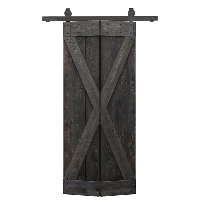Porte de grange pliante pré-assemblée en bois avec quincaillerie coulissante, Noir anthracite, 24" x 84"