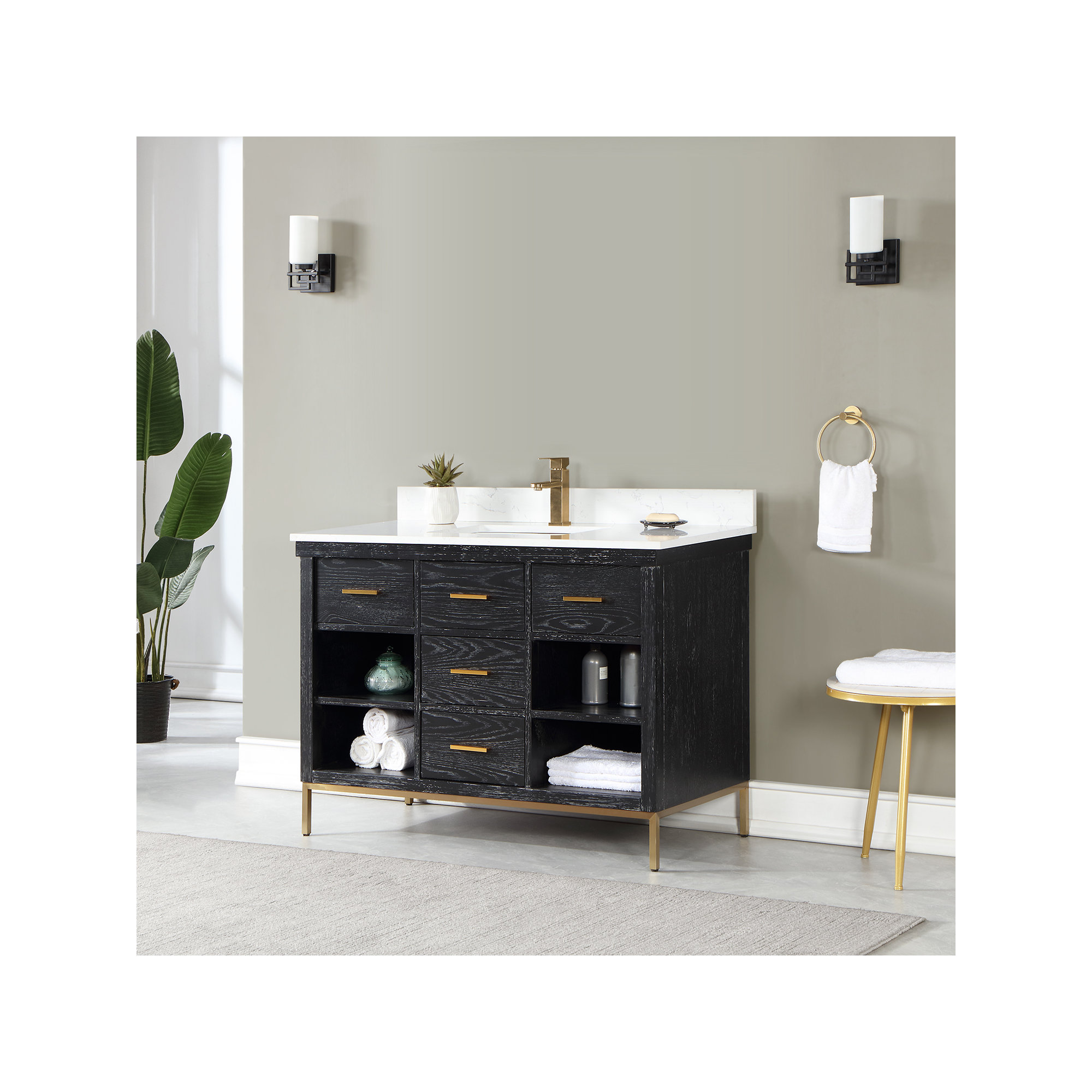 Kesia 48'' Single Bathroom Vanity, Black, Gold
