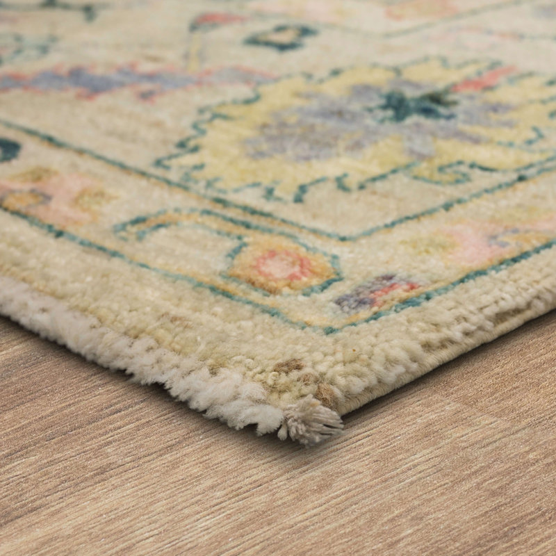 Cream Abstract Hand-Knotted Wool 8' x 10' Area Rug