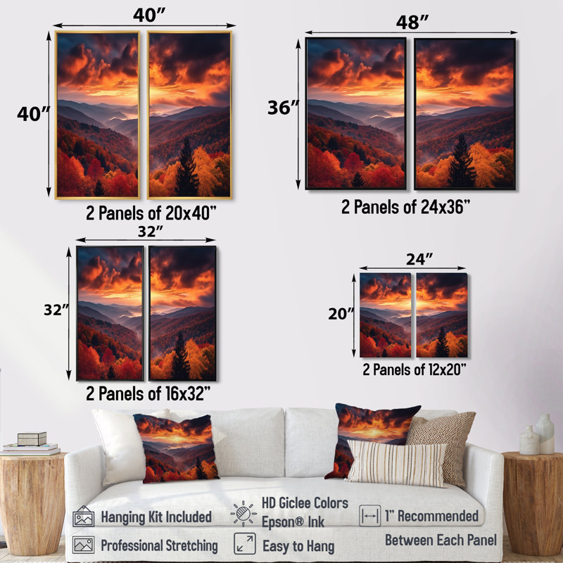 Tennessee Great Smoky Mountains Sunset I - art mural moderne gris, 20" H x 24" W, Floater Framed Print without Mat, Brown