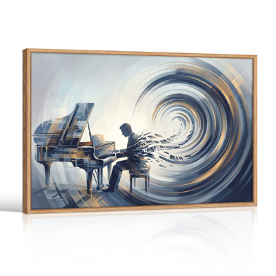 Ensemble de 1 tableau abstrait sur toile représentant un piano