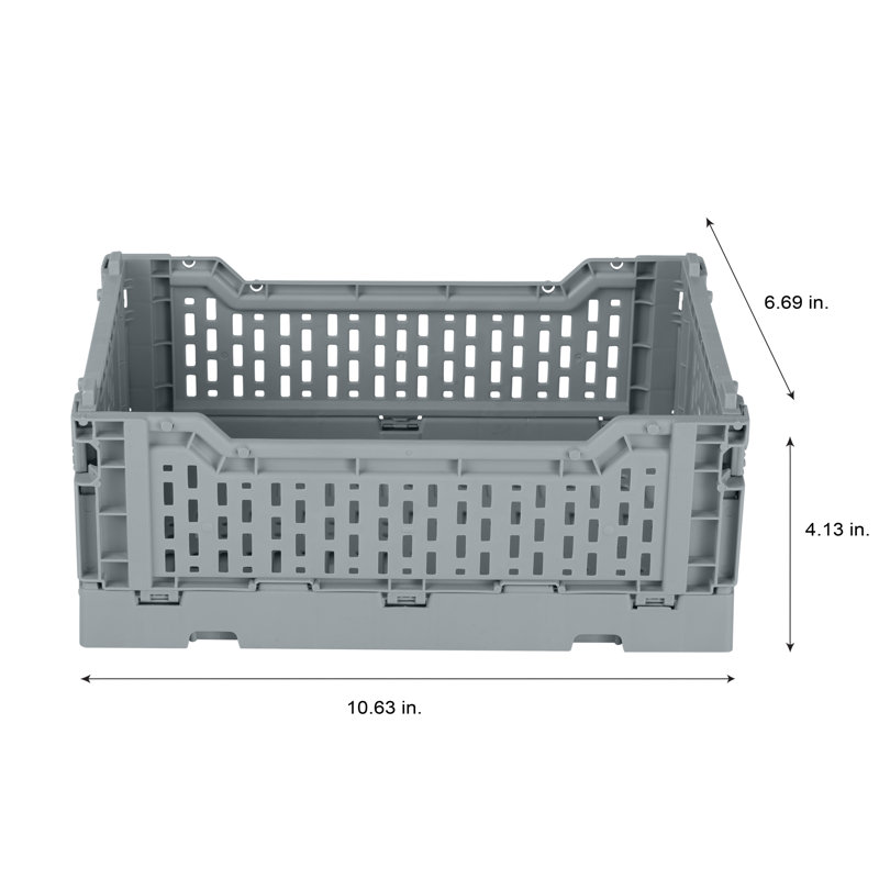 Simplify Plastic Crate, Grey, 4.13" H x 10.63" W x 6.69" L