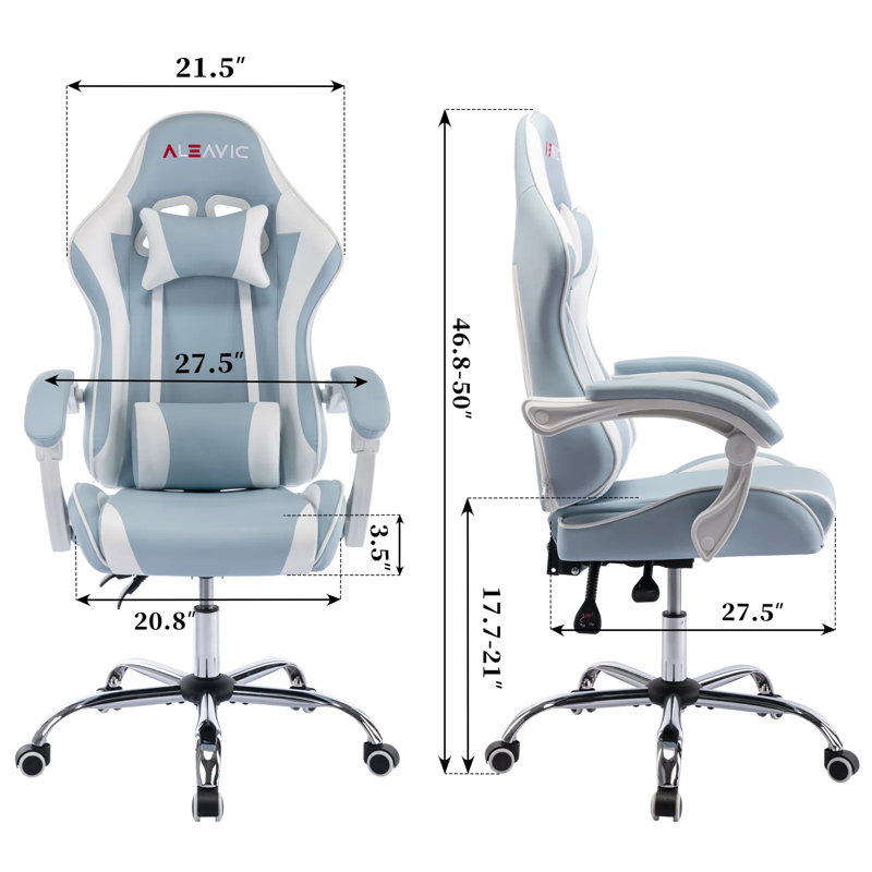 Gaming Chair, Gamer Chair Racing Style Game for Adults Teens, Ergonomic PC with Lumbar Support, 300lbs, Light Blue/White