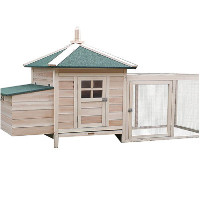 Poulailler en bois 77 po avec boîte de nidification PawHut, mignon poulailler extérieur avec plateau amovible, rampe, pour jardin, naturel
