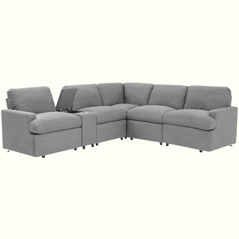 Power Recliner Corner Sofa with USB Ports and Power Socket, Gray Linen