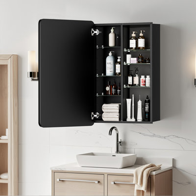 Pharmacie murale encastrée ou en surface avec miroir, tablettes réglables et cloison centrale