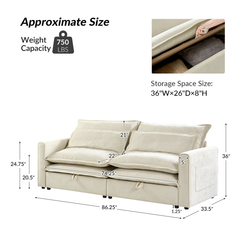 Canapé de rangement Felipe, Beige