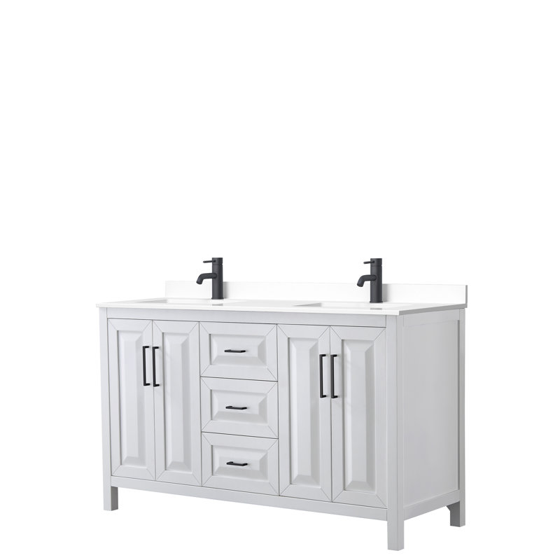 Daria 60'' W Double Vanity, White, White Cultured Marble, Brushed Gold