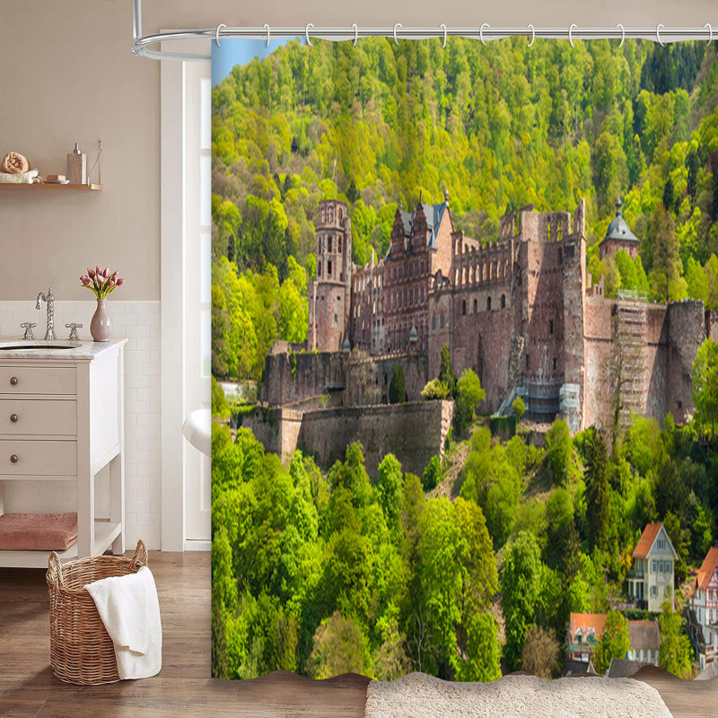 Rideau de douche avec 12 crochets Castle Bridge, L 72 po x l 78 po
