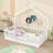Wood Floor Bed With High Rails And LED Light-387835887