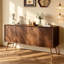 Armoire d'appoint moderne brun noisette + bois massif doré + fer-1010603742