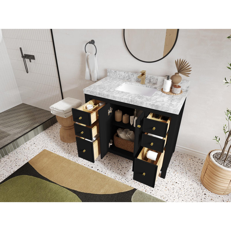 Meuble-lavabo simple 42 po avec plateau en quartz Chicago, Calacatta Laza