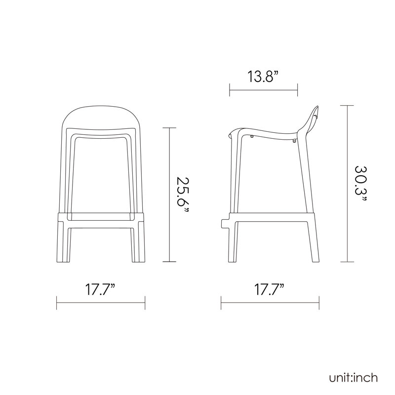 Gardunio Low Back Stool, Set of 2, Green, Counter Stool (26” Seat Height)