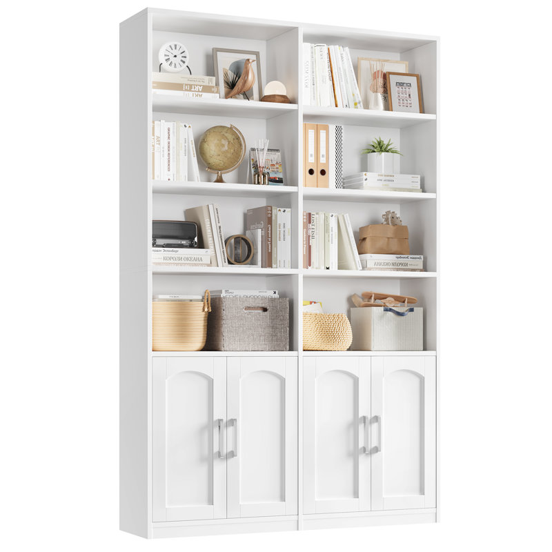 Kirklyn 73"H Storage Bookcase With Doors, Standard Bookcase with 8 Open Shelves, White
